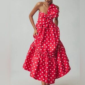 Anthropologie / Atsu Red Polka Dot Maxi Dress